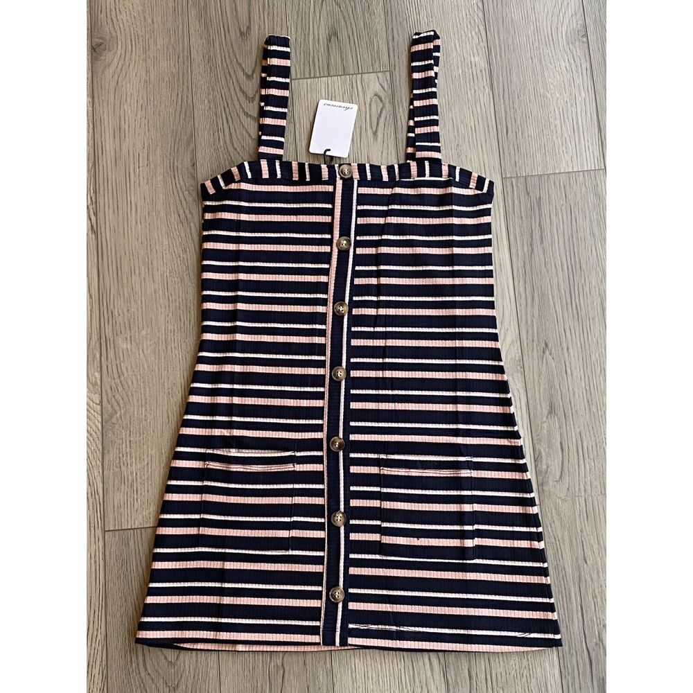 Olivaceous Tank Dress With Pockets Size Medium‎ Navy Pink Stripe 90's Y2K Vibe